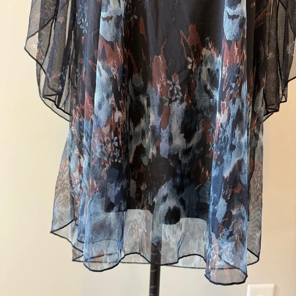 Dark Cottagecore Sheer Floral Flutter Sleeve Tunic Whimsical Flowy Top 3XL - Picture 3 of 11